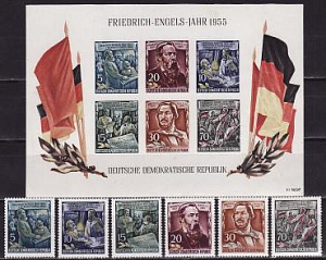 ГДР, 1955, Фридрих Энгельс, 6 марок, блок